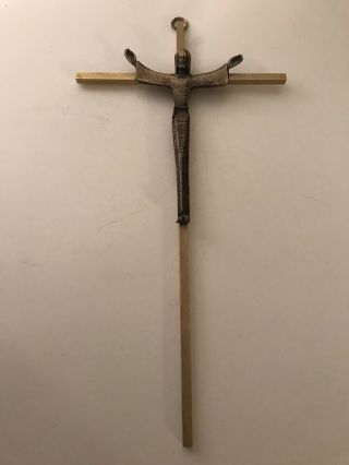 Religious Solid Brass Mid Century Modern Design 10” Wall Crucifix Cross