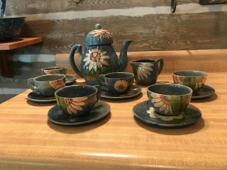 Vintage Blue Tlaquepaque Mexican Pottery Coffee Set