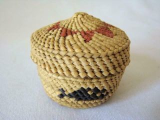 Vintage Miniature Northwest Coast Woven Makah / Nootka Lidded Basket,  Whale