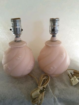 Adorable Pair Small Vintage Night Table Lamps Light Pink