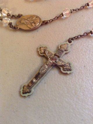 VINTAGE ANTIQUE ROSARY CRUCIFIX CROSS JESUS MARY - CLEAR BEADED Italy 2