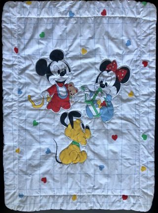 Vintage Dundee Disney Baby Mickey Mouse Minnie Crib Blanket Comforter Hearts Vtg