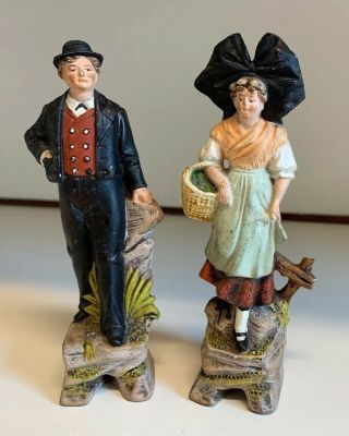Antique / Vintage Bisque Figurine Alsace Girl & Boy German French (?) Unmarked