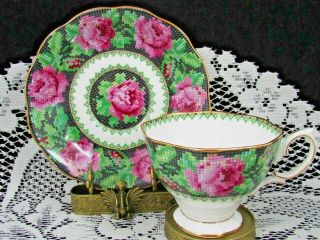 Royal Albert Needlepoint Pink Roses Tea Cup And Saucer Teacup