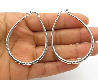 925 Sterling Silver - Vintage Shiny Etched Detail Hoop Earrings - E6621
