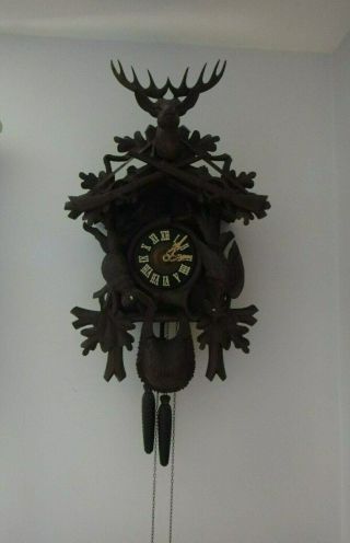 Antique Black Forest Hunter Style Cuckoo Clock Early 1900 