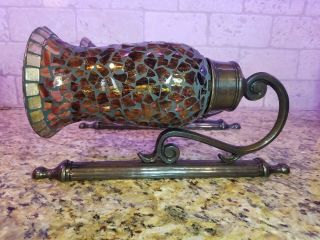 Rare Bombay Brown Mosaic Glass & Metal Wall Sconces Candle Holders