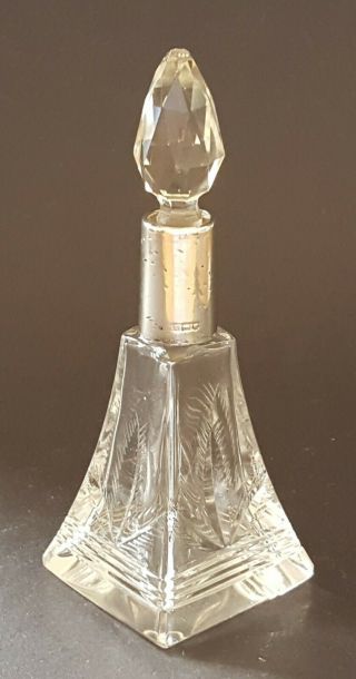 Hallmarked Silver & Clear Glass Vintage Victorian Antique Scent Perfume Bottle