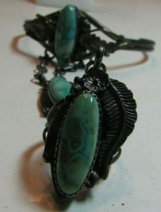 Vintage GR Navajo Sterling Silver Turquoise Slave Cuff Bracelet Ring Sz 7 2