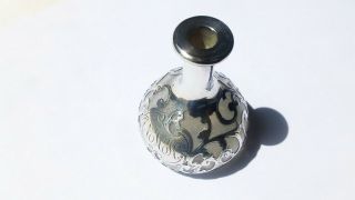Vtg 1953 Birmingham England Sterling Silver Overlay Art Nouveau Perfume Bottle