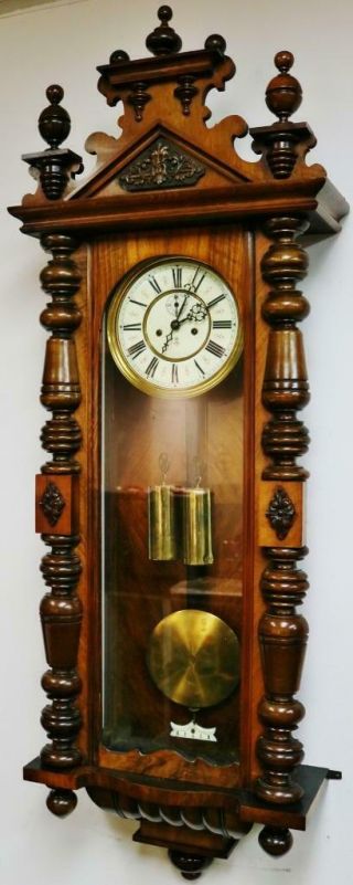 Antique Gustav Becker 8 Day Twin Weight Driven Carved Walnut Vienna Wall Clock 3