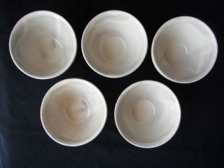 Japanese style Teacups Set of 5 Pottery Akazu ware White slip glaze Vintage 3