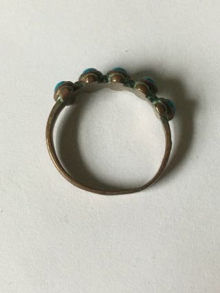VTG Antique Zuni Petite Needle Point Dotted Turquoise Copper Brass Ring SZ 7 2