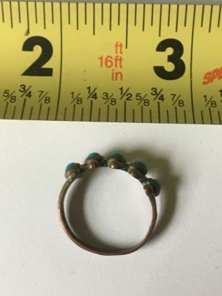 VTG Antique Zuni Petite Needle Point Dotted Turquoise Copper Brass Ring SZ 7 3