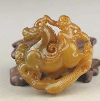 Chinese Old Natural Jade Hand - Carved Monkey Horse Pendant 2 Inch
