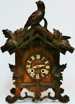 Unusual Antique Carved Black Forest 8 Day Striking Cuckoo Bracket/mantel Clock