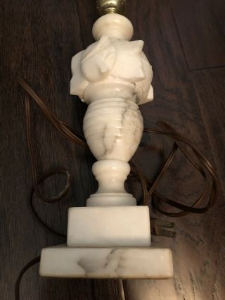 Vintage Alabaster Marble Floral Urn Table Lamp Carved Hollywood Regency