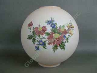 Vintage Antique 9.  5 " Floral Milk Glass Round Globe Shade Hurricane Oil Gwtw Lamp