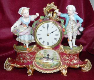 Antique Victorian French Porcelain Mantle Clock Platform Escapement