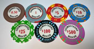 Cosmos Casino Russia Moscow 0.  50 1 $5 $10 $25 $100 $500 Oversized 43mm Bud Jones