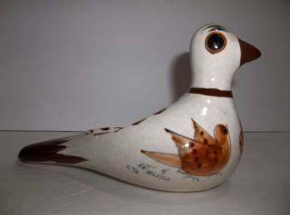 Vintage Mexican Folk Art Pottery Dove Bird Planter 8 " Brown Beige Signed