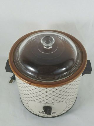 Vintage Quilt Pattern RIVAL 3.  5 Quart Crock Pot 3100 with Glass Lid 3