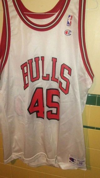 Vintage Michael Jordan 45 Chicago Bulls Champion Jersey White Size 48