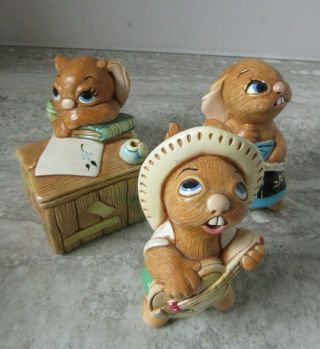 3 Old Vintage Pendelfin Rabbit Figurines Lucy Pocket Rocky Boswell