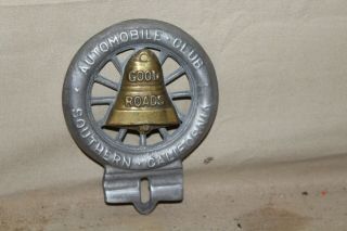 Scarce 1930s Southern California Auto Club Cast Metal Plate Topper Sign Bell Gas