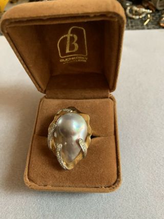 Vintage Gorgeous 14k Gold Ring With Pearl And Diamonds
