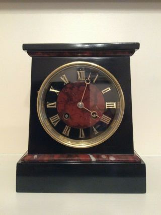 Stunning Small French Black Slate & Red Marble Mantel Clock C1870