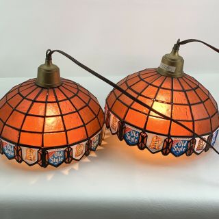 2 Vtg Heileman’s Old Style Hanging Swag Beer Lights Stained Glass 10”