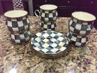 Vintage Mackenzie Childs Set Of 6 Courtly Check Cups And 6 Saucers - 12 Piece
