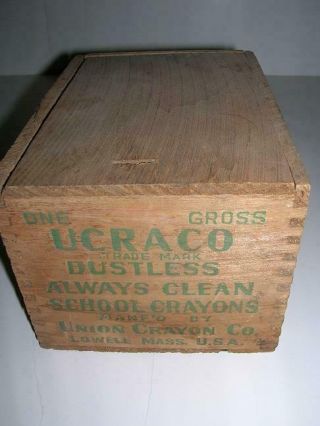 Box Of Vintage Ucraco Red Dustless Crayons In Wood Dovetailed Box,  Union Crayon