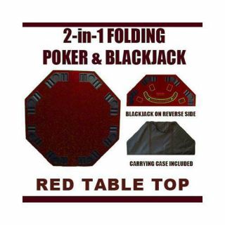 2 In 1 Red Folding Poker & Blackjack Table Top W/ Case
