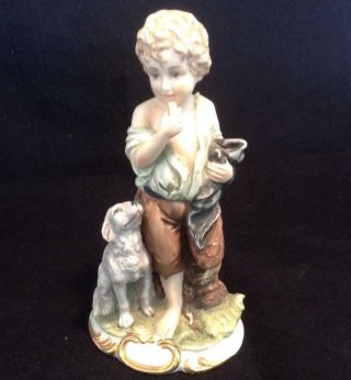 Lefton China Hand Painted Little Boy His Dog Bisque Figurine Delicate Porcelain