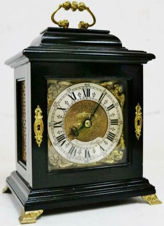 Rare Antique English 8 Day Ebony Miniature Bracket Clock Designed Mantel Clock