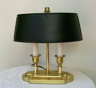 Vintage Heavy Brass Desk Lamp Double Candlestick Bouillotte Black Shade Electric