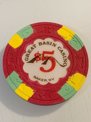 Great Basin Casino $5 Casino Chip Baker Nevada 3.  99