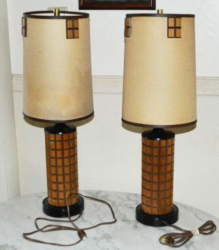Pair Vintage Mid Century Modern Gruvwood Table Lamps 1960s Danish