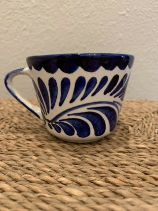 Vintage Mexican Coffee Cups Set of 4 Anfora Blue & White Puebla Pottery 3