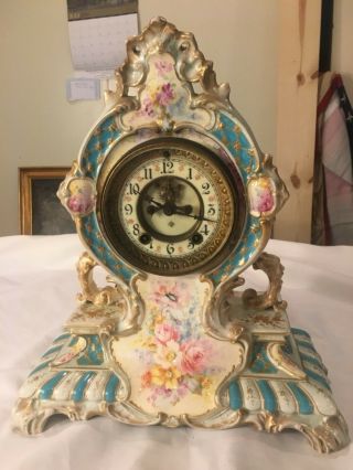 Antique Royal Bonn Clock Case,  Ansonia Clock Hand Painted Porcelain