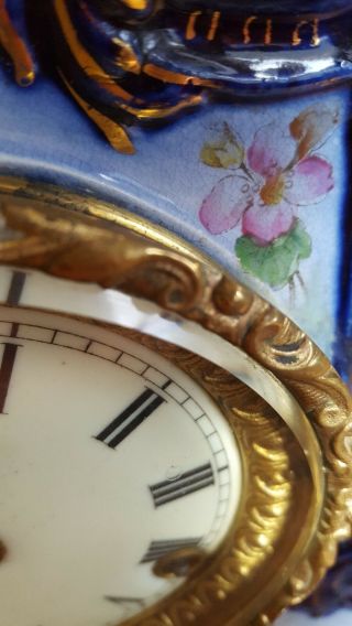 Antique Ansonia Blue Porcelain Mantel Clock Wabash Model,  Keeping Time w/org key 3