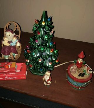 Vintage Holland Ceramic Christmas Tree W/ Lighted Base 12” Colored Lights Bonus