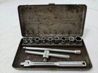 12 Pc Vintage Craftsman 1/4 " Drive Socket Set In Metal Case