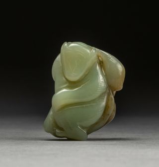 Chinese Antique/vintage Carved Celadon Jade Monkey