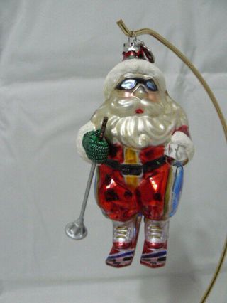 Dept 56 Skiing Santa Christmas Ornament Mercury Glass 5 " X 2 3/4 "