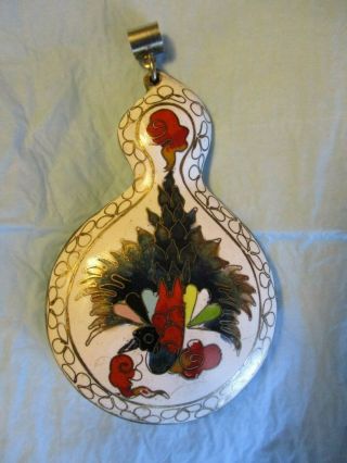 Antique Chinese Cloisonne Enamel Phoenix Reversible Pendant Flowers Reverse