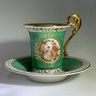 Bremer & Schmidt Vintage Porcelain Demitasse Cup With Saucer Heavy Gold Green