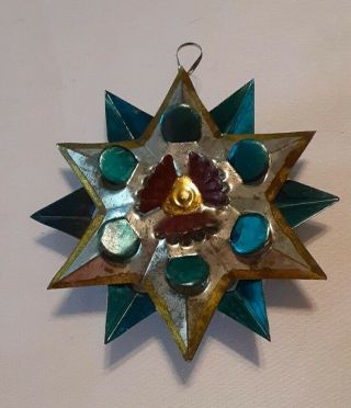 Vintage Mexican Tin Folk Art Handmade Christmas Ornament 3 Dimensional Star